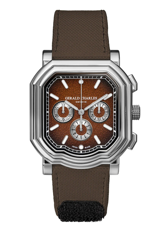 Watch with brown strap and brown dial on a white background