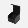 A black, square watch box with a soft interior is open on a white background, displaying its cushioned compartment—perfect for showcasing your Hublot Classic Fusion Titanium Limited Edition For Hodinkee.