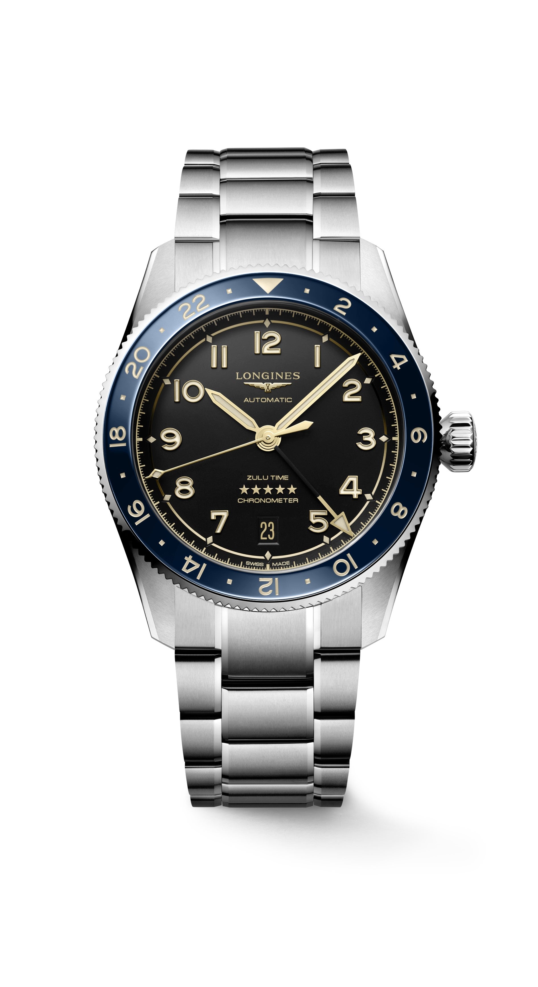 Spirit Zulu Time watch with blue blezel and black dial