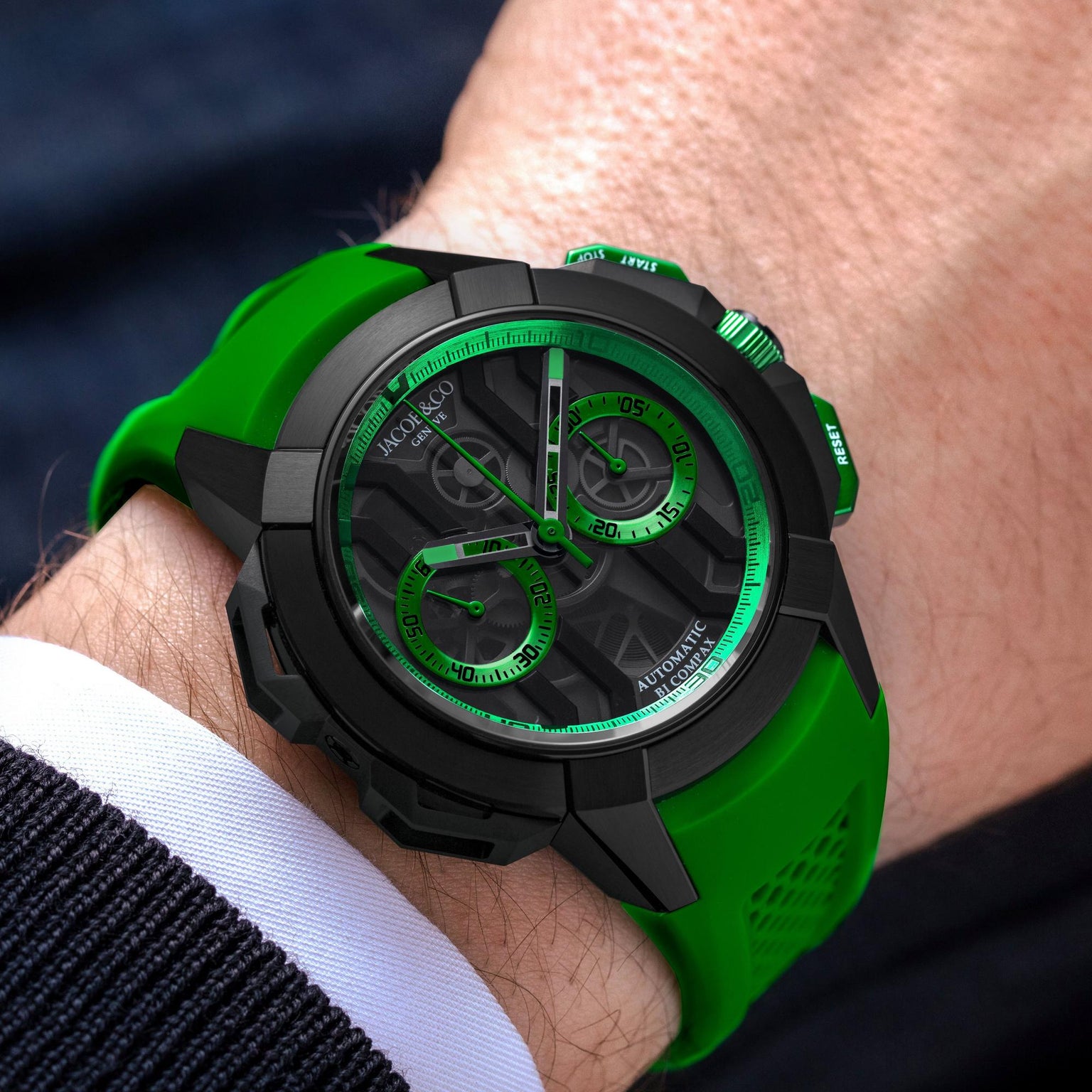 Epic X Chrono | 44mm, Titanium Green Rubber Strap, Chronograph Automatic