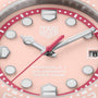 Tag Heuer watch with pink and silver design on a white background