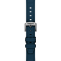 Blue watch strap with Tissot logo on a white background