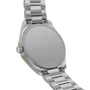 Silver watch with a metallic band on a white background