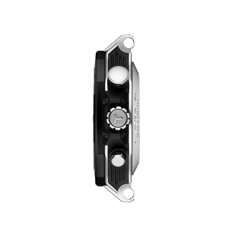Black and silver mechanical device on a white background
