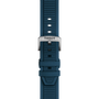 Blue watch strap with Tissot logo on a white background