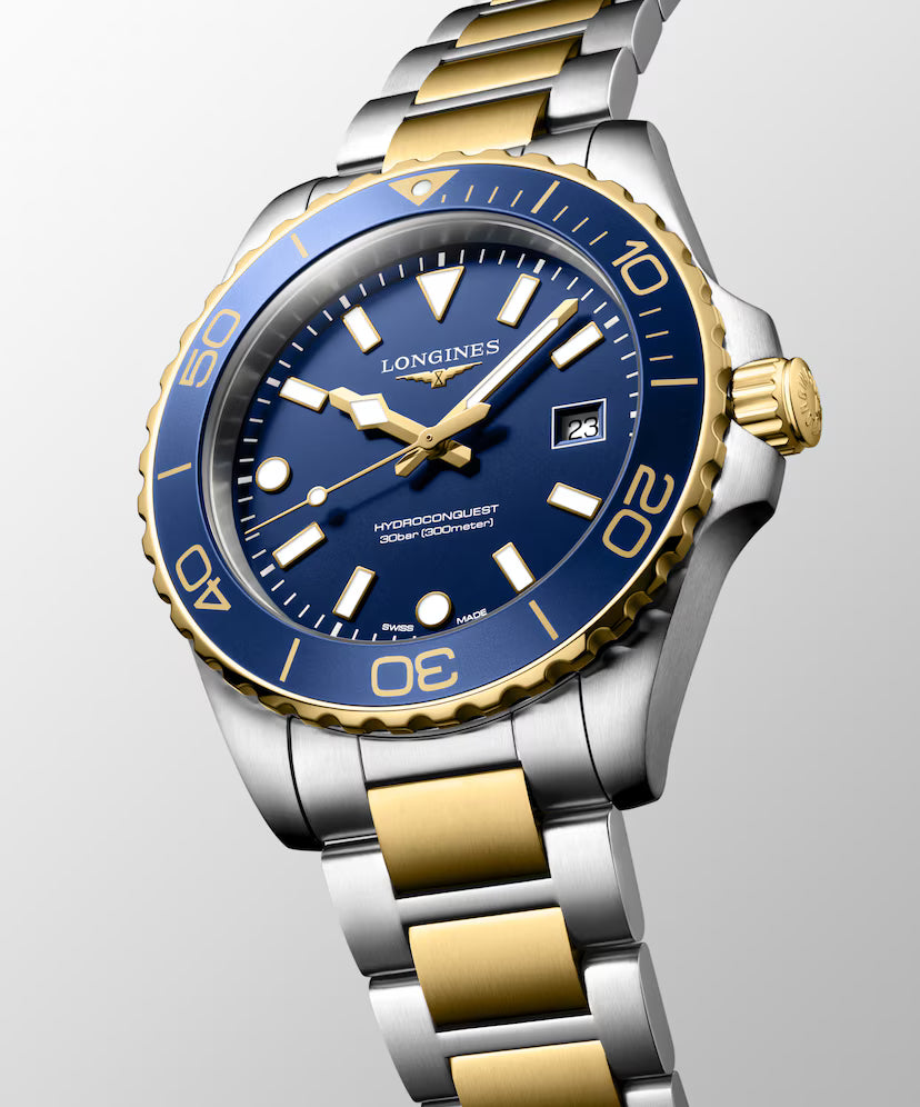 HydroConquest | 42mm, Stainless Steel & yellow PVD, Blue Dial