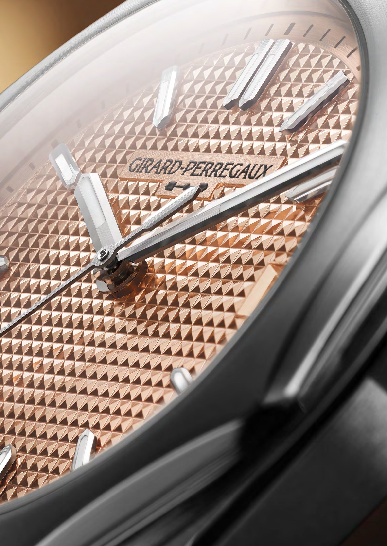 Girard-Perregaux watch with rose gold dial and pyramid pattern