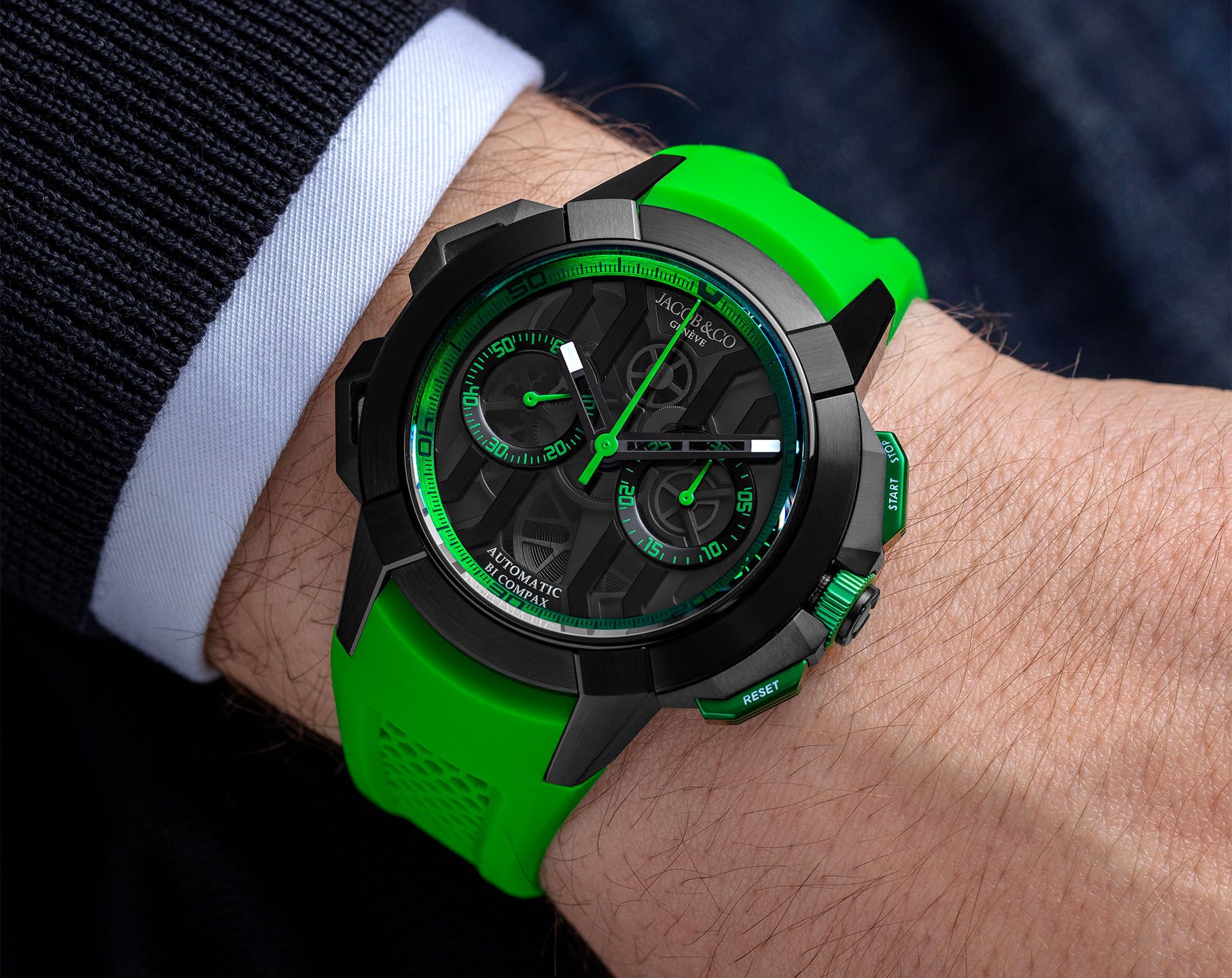 Epic X Chrono | 44mm, Black Titanium, Green Inner Ring