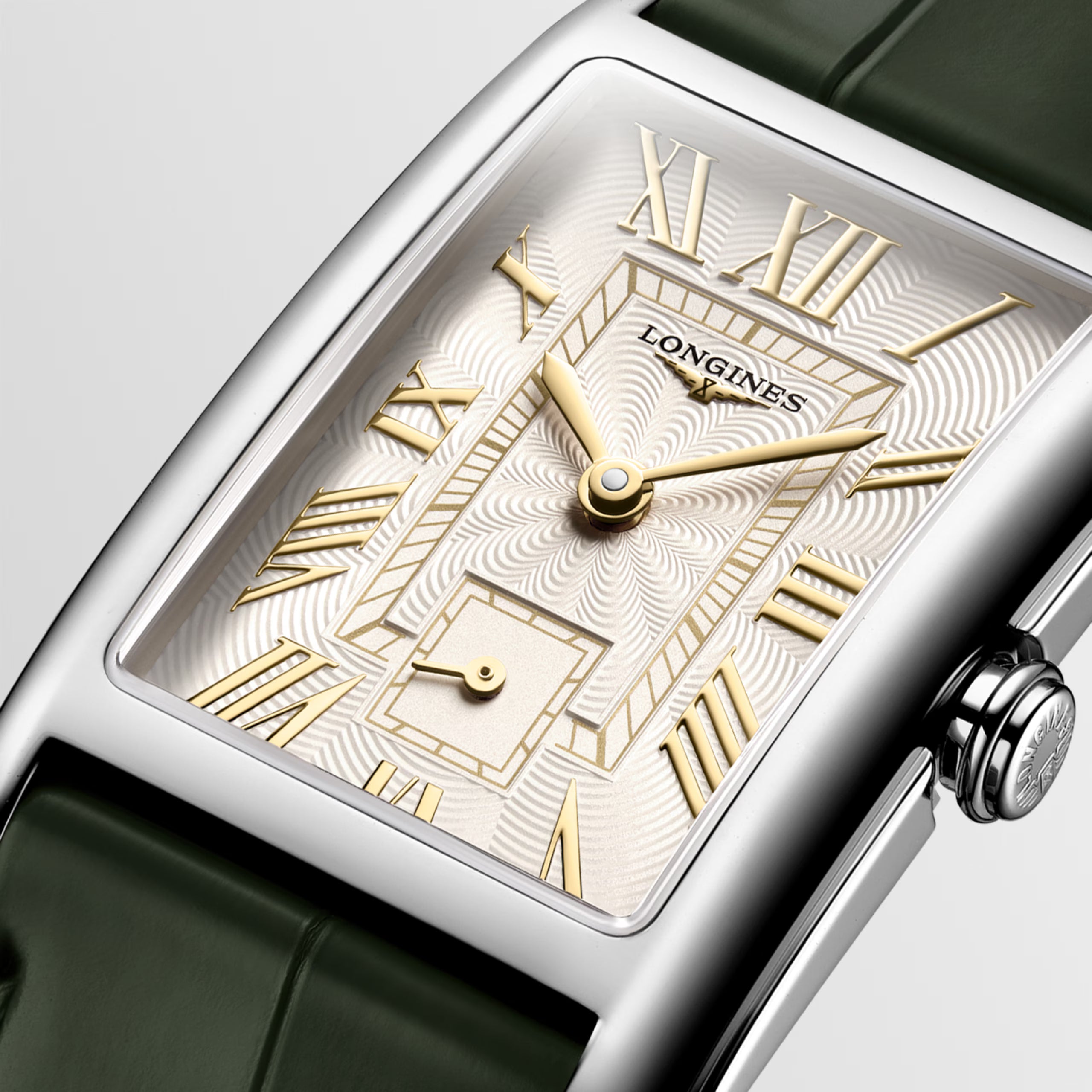 DolceVita | 37mm, Stainless Steel, Ivory Gilt "flinqué" Dial, Olive Green Alligator Leather Strap, Womens Watch
