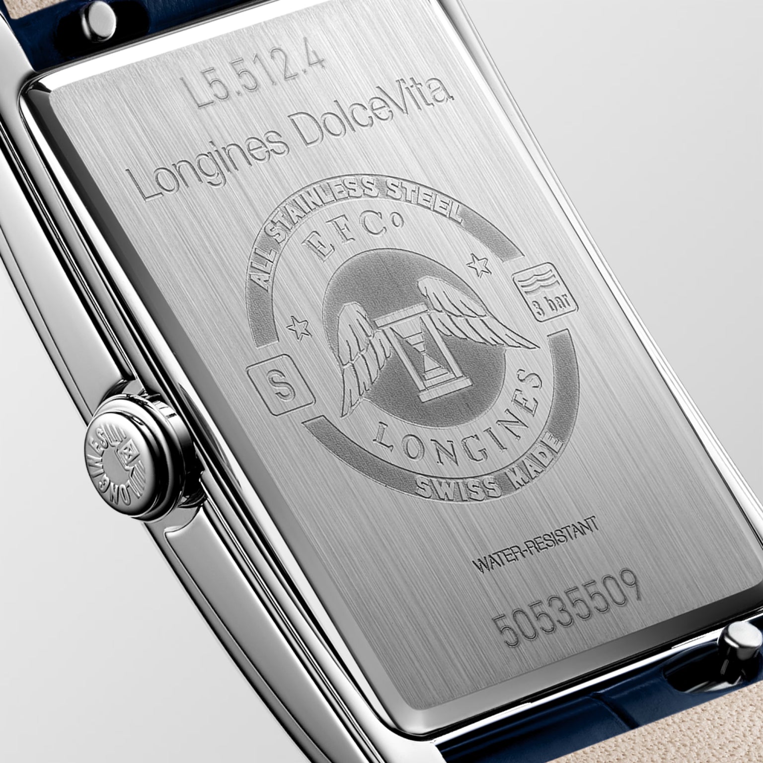 DolceVita | 37mm, Stainless Steel, Silver "flinqué" Dial, Midnight Blue Alligator Leather Strap, Womens Watch