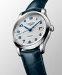 Master | 39mm, Stainless Steel, Silver "barleycorn" Dial, Blue Alligator Leather, Mens Watch