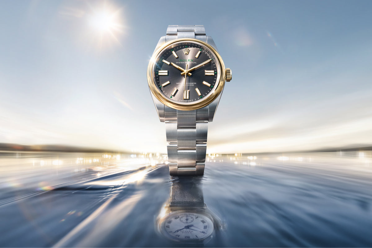 Luxury watch with a reflective surface and blurred background