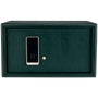 Dark green watch winder safe with digital touchscreen panel and Wolf branding on front face.