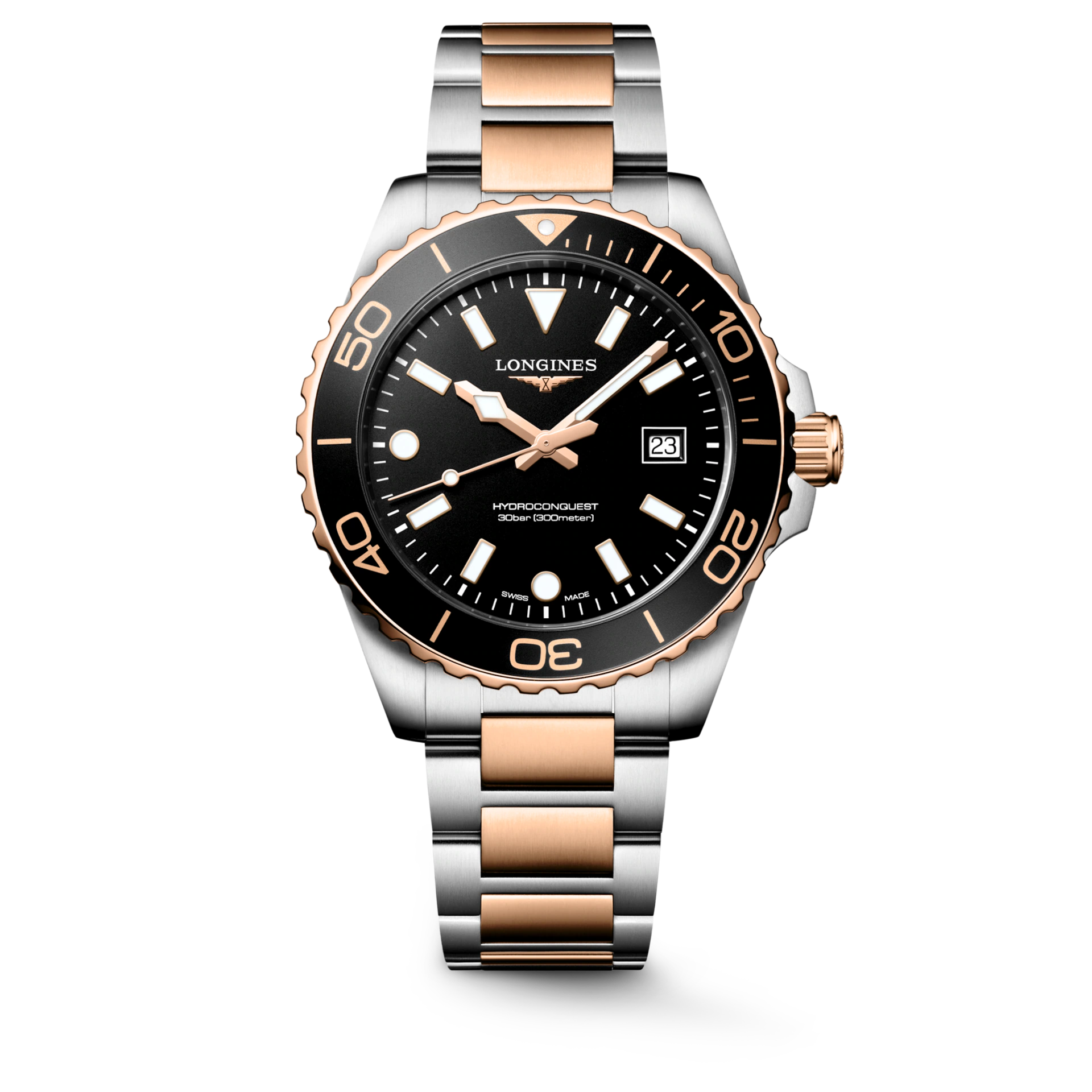 HydroConquest | 42mm, Stainless Steel & red PVD, Black Dial