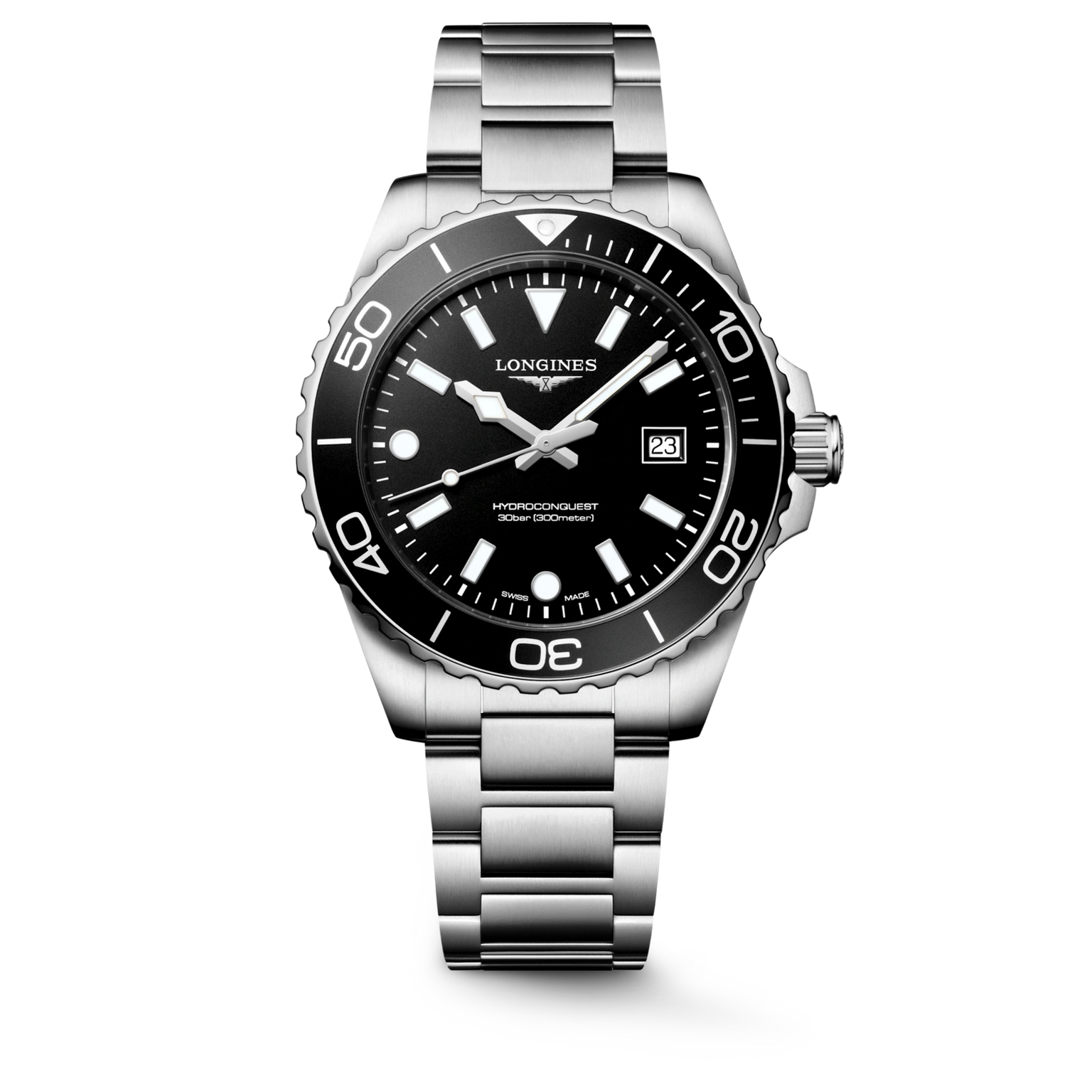 HydroConquest | 42mm, Stainless Steel, Black Dial