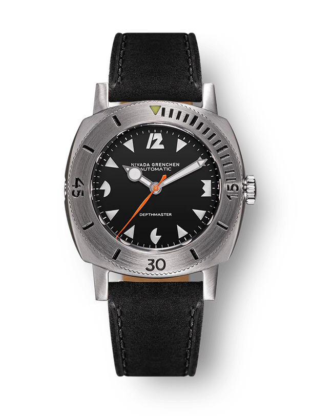 White Art Deco Depthmaster | Black Leather 39mm, Mens Watch